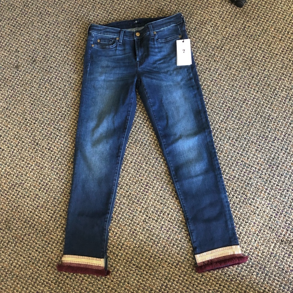 7 For All Mankind Pyper Crop Fringed Jeans 28